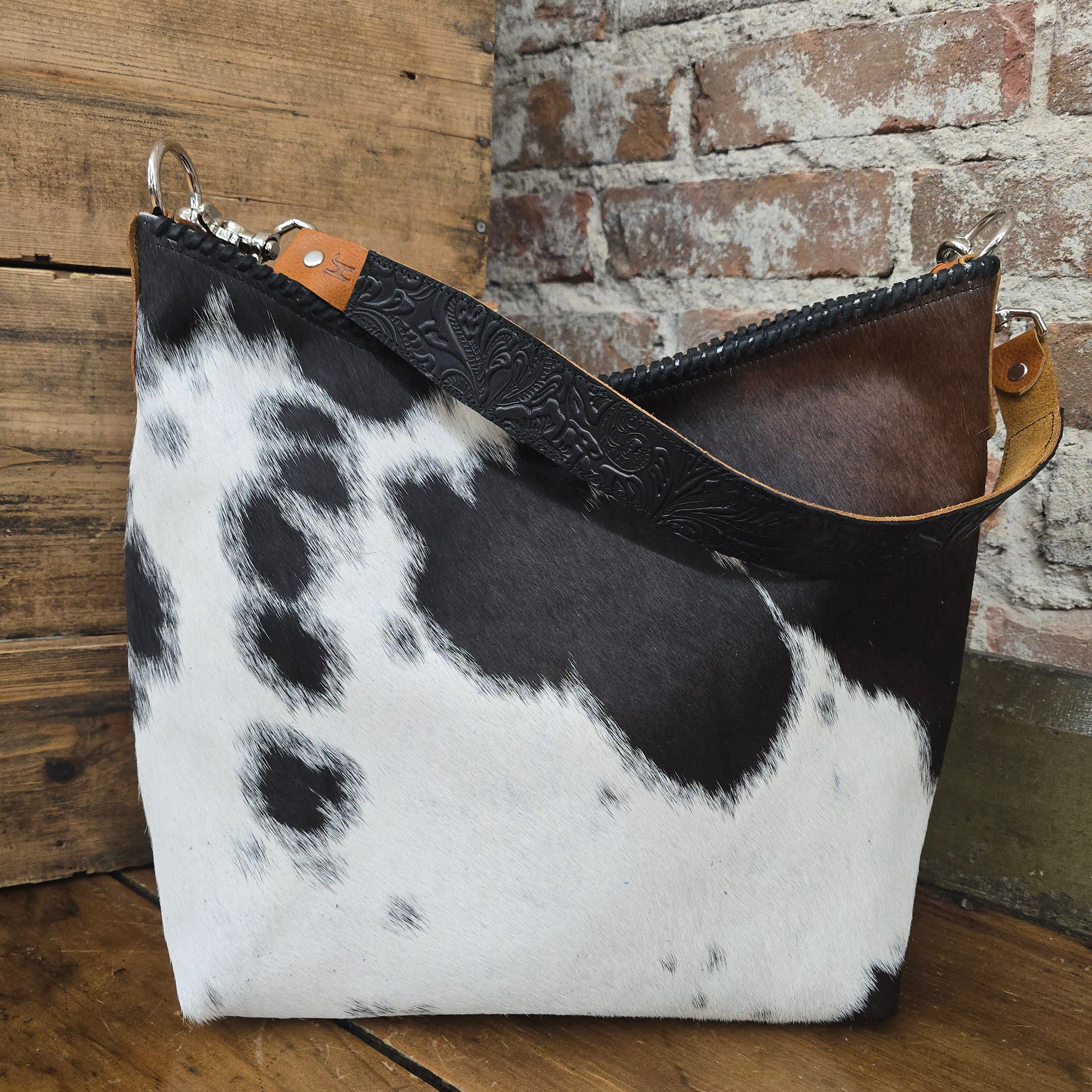 Italian leather and cowhide fringe shoulder bag by Jill's Homestead