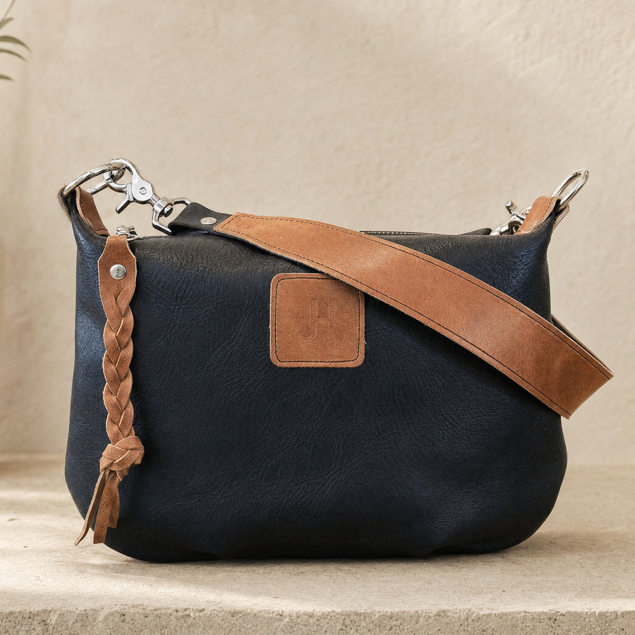Livingston Mini Black + Amaretto leather shoulder bag in Soft Daylight Interior — Jill's Homestead
