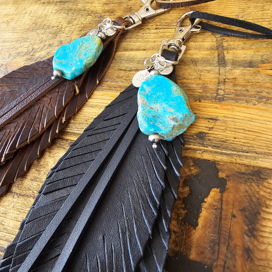 Kingman Turquoise Double Feather Tassel