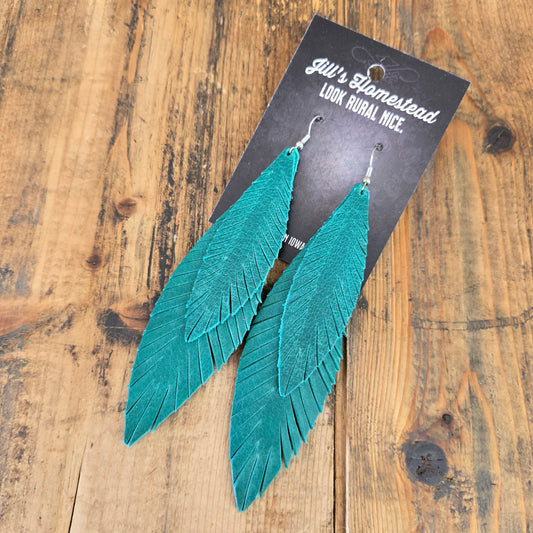 XL Double Feather Earrings - Mediterranean Teal