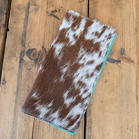 Cowhide Checkbook Cover (Aquamarine Suede)