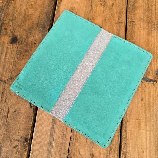 Cowhide Checkbook Cover (Aquamarine Suede)