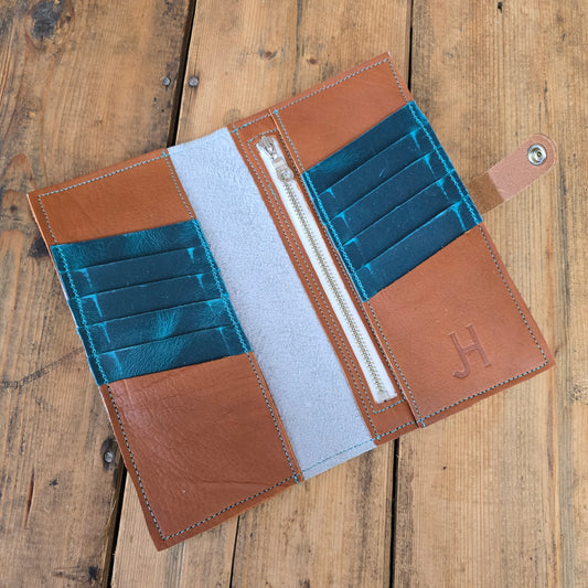 Cowhide Wallet (Dark Cognac/Island Blue)