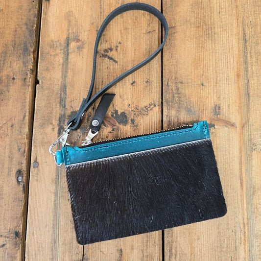 Cowhide Modesto Clutch (Island Blue/Black)