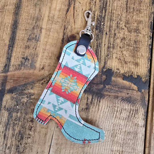 Boot Charm - Blue Aztec Suede