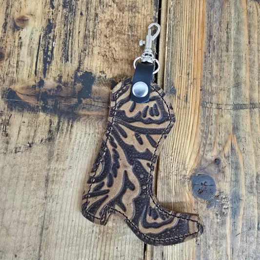 Boot Charm - Brown Western Emboss