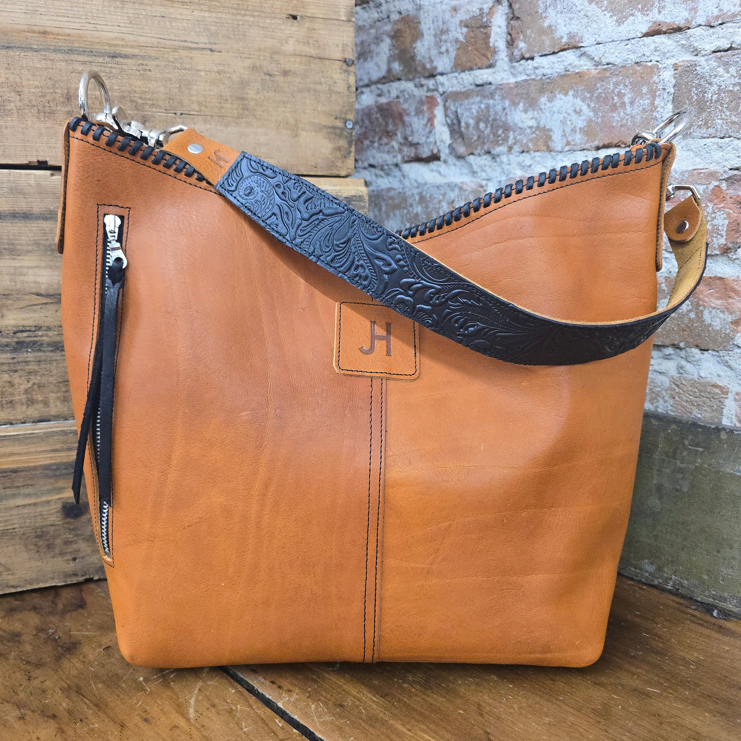 Italian leather and cowhide fringe shoulder bag by Jill's Homestead