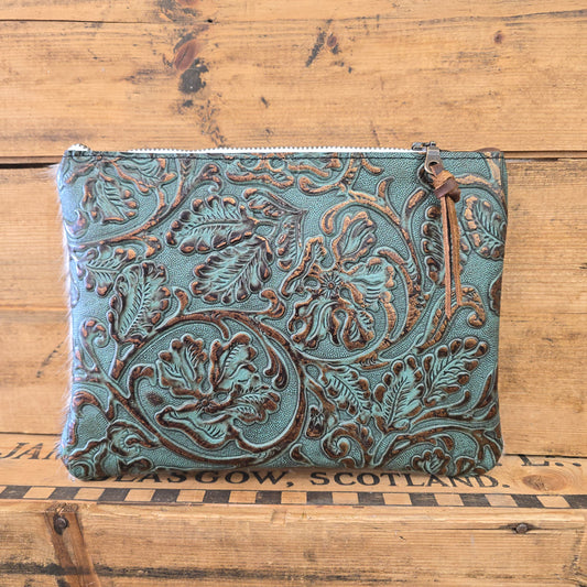 Medium Cowhide Catchall (Teal + Rose Gold Emboss)