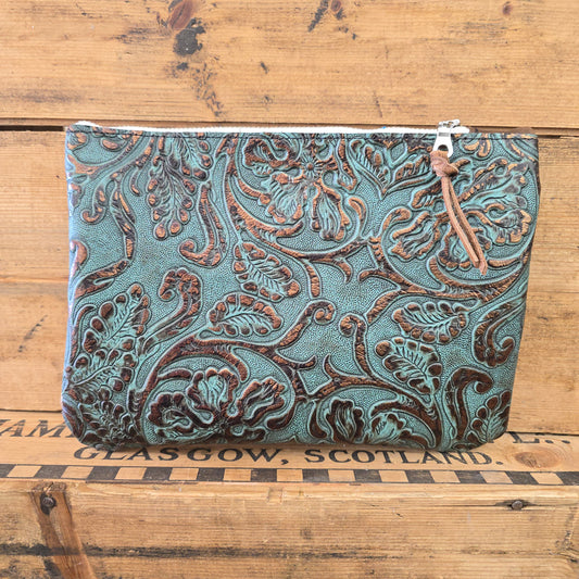 Medium Cowhide Catchall (Teal + Rose Gold Emboss)