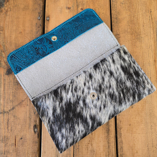 Cowhide Trifold Wallet (Embossed Blue Lagoon)