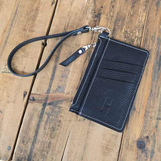 Cowhide Modesto Clutch (Pebbled Black)