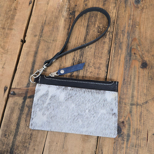 Cowhide Modesto Clutch (Pebbled Black/Blue Suede)