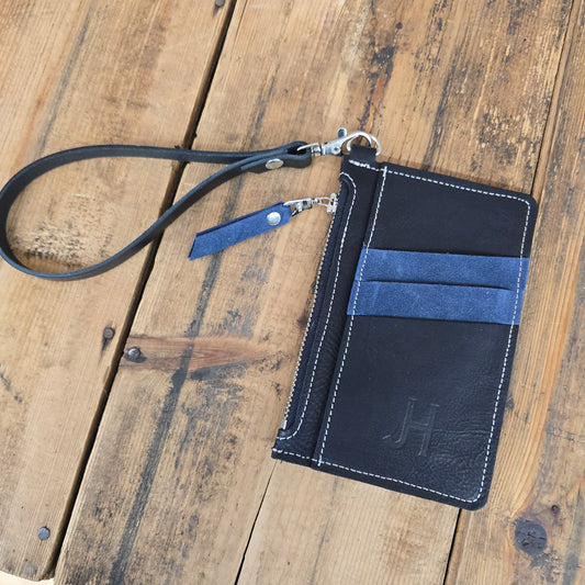 Cowhide Modesto Clutch (Pebbled Black/Blue Suede)