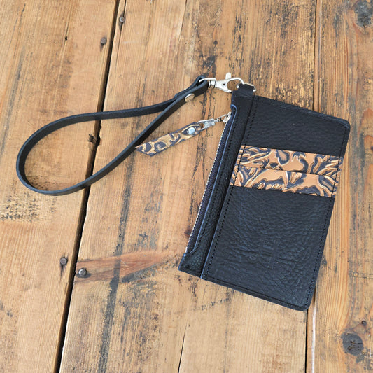 Modesto Clutch - Black + Copper Roses