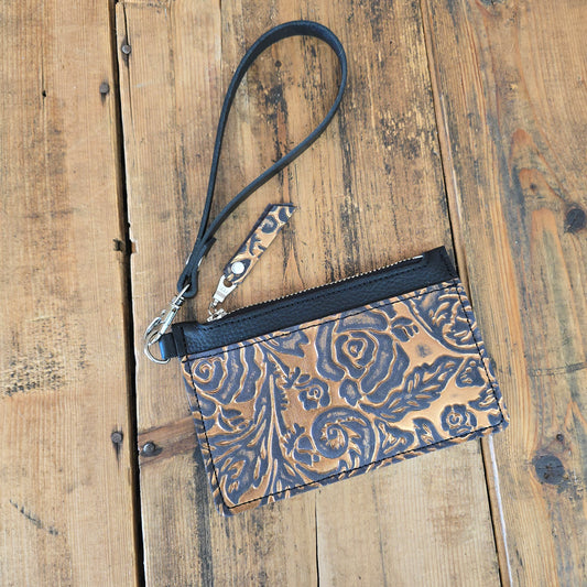 Modesto Clutch - Black + Copper Roses