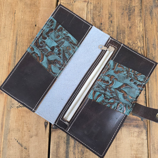 Cowhide Wallet (Chestnut/Emboss Teal)