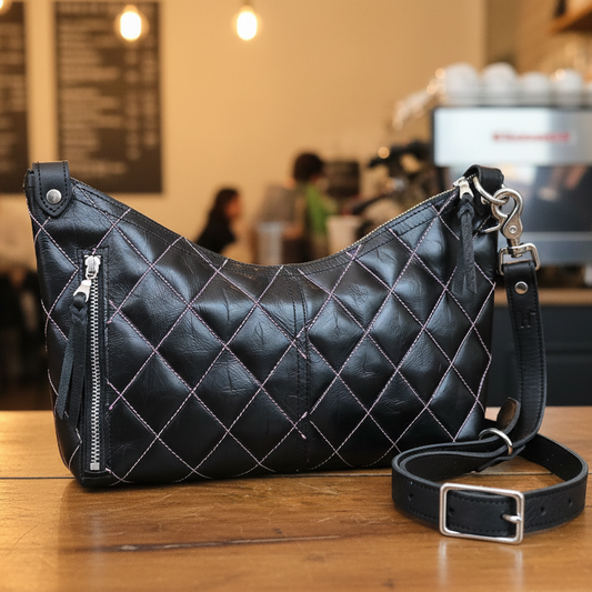 Tapadero - Quilted Black + Pink Stitching