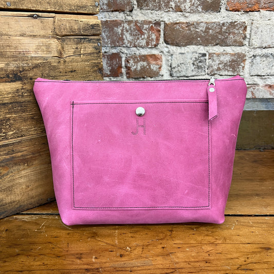 Cowhide Travel Makeup Bag (Hot Pink)