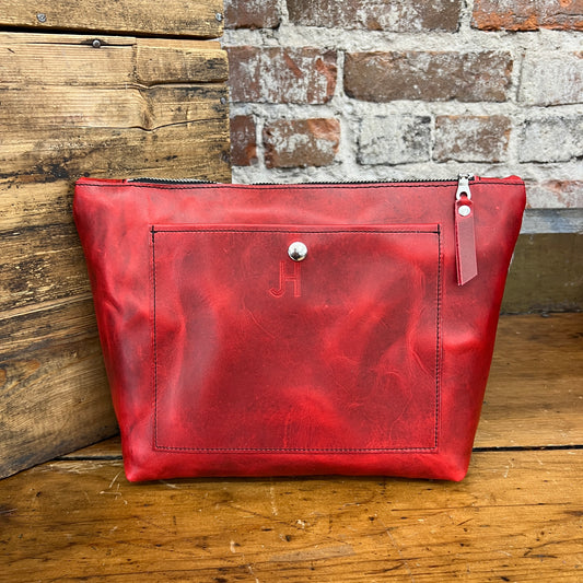Cowhide Travel Makeup Bag (Charger Red)