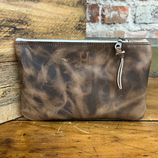 Cowhide Wristlet-Clutch-Leather Zipper Grab-N-Go Purse, Embossed