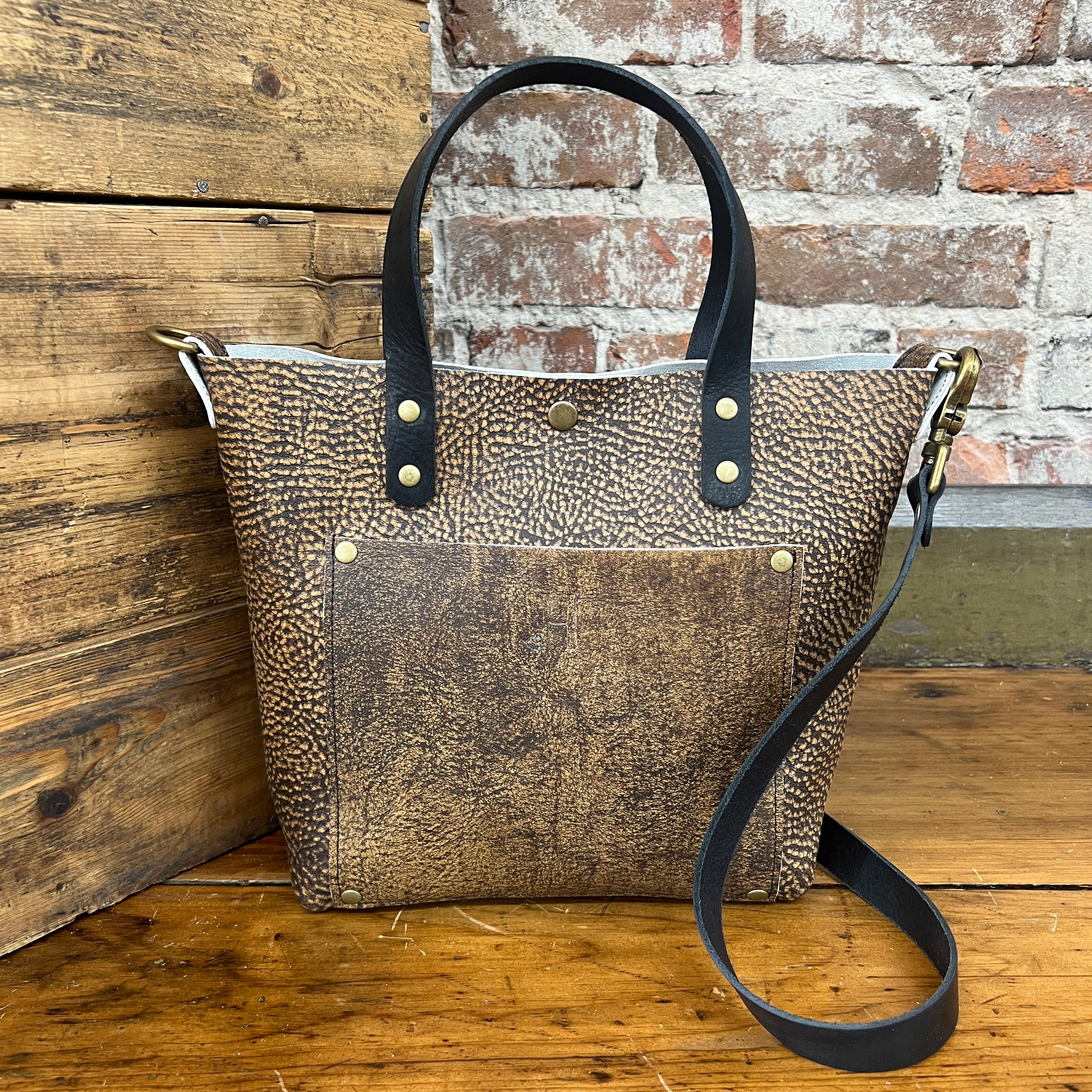 Small Full Grain Leather tote by Jill's Homestead in Brown