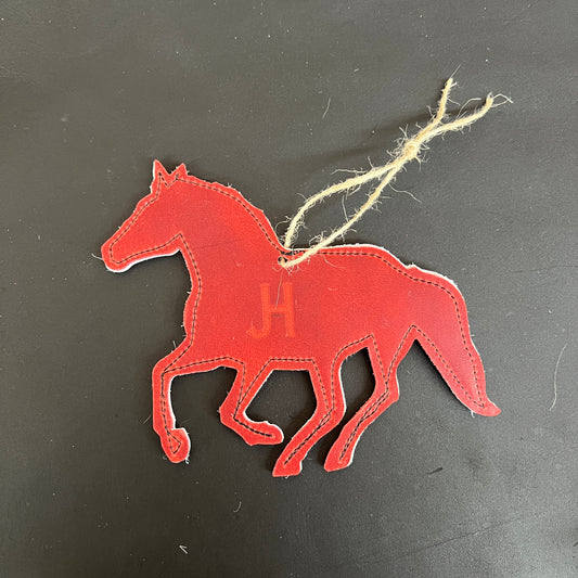 Cowhide Horse Hanging Tag/Ornament - Charger Red