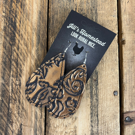 XL Teardrop Earrings - Gunmetal + Copper Roses