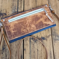 Carly Clutch - Denim + Amaretto - Jill's Homestead