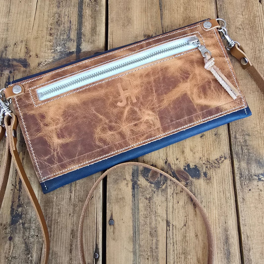 Carly Clutch  - Denim + Amaretto