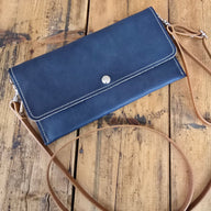 Carly Clutch - Denim + Amaretto - Jill's Homestead