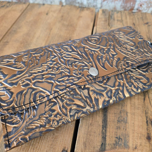 Carly Clutch - Gunmetal + Copper Roses - Jill's Homestead