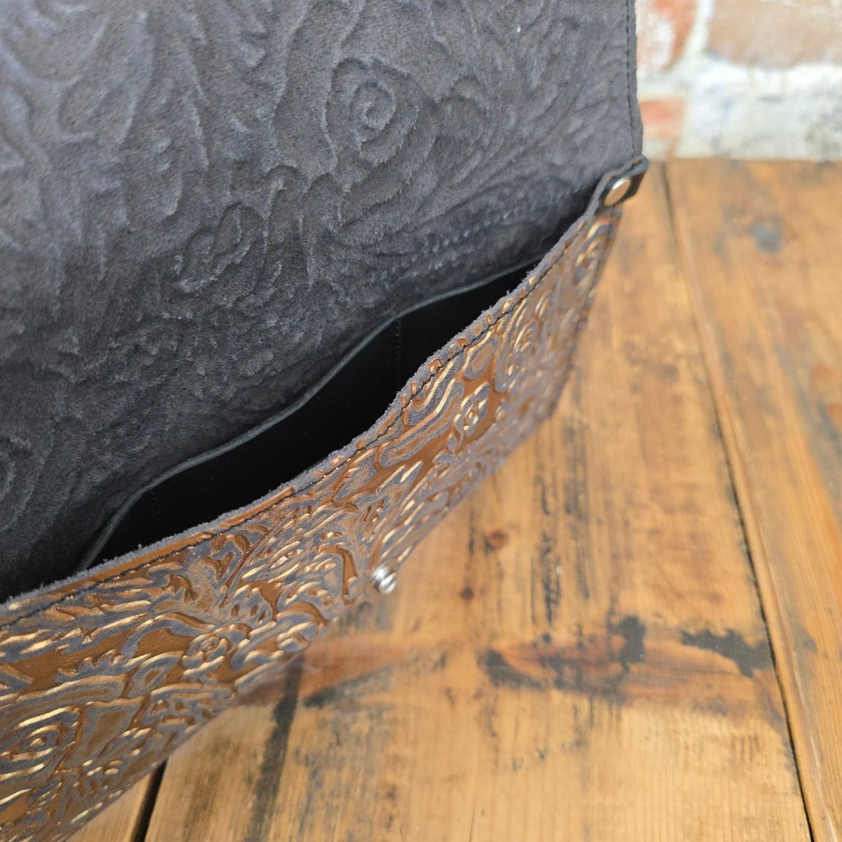 Carly Clutch - Gunmetal + Copper Roses - Jill's Homestead