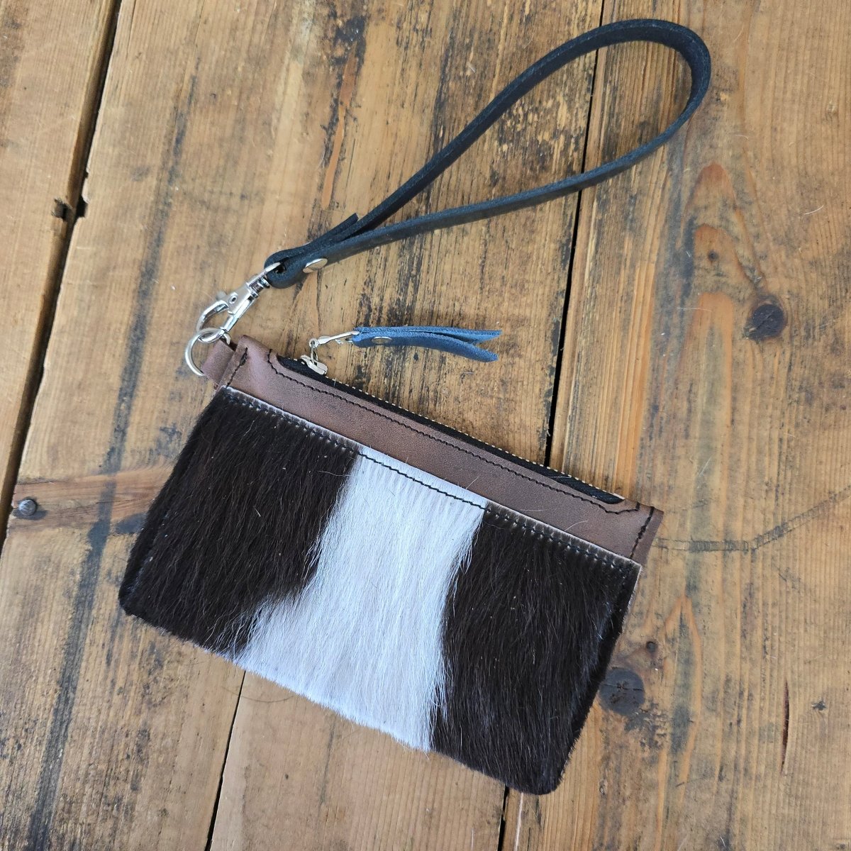 Cowhide Modesto Clutch (Rare Finds Brown + Blue) - Jill's Homestead