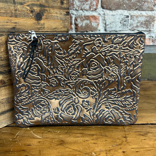 Medium Catchall - Gunmetal Copper Roses/Black