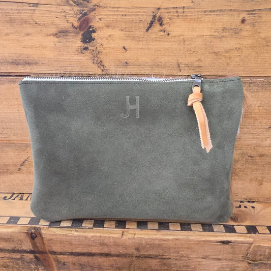 Medium Cowhide Catchall (Olive Suede)