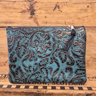 Medium Cowhide Catchall (Teal with Rose Gold Emboss) - Jill's Homestead