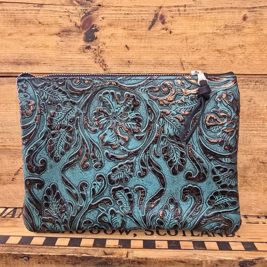 Medium Cowhide Catchall (Teal with Rose Gold Emboss) - Jill's Homestead