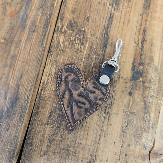 Heart Handbag Charm - Brown Leaf Emboss
