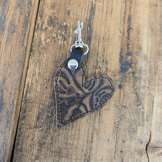 Heart Handbag Charm - Brown Leaf Emboss