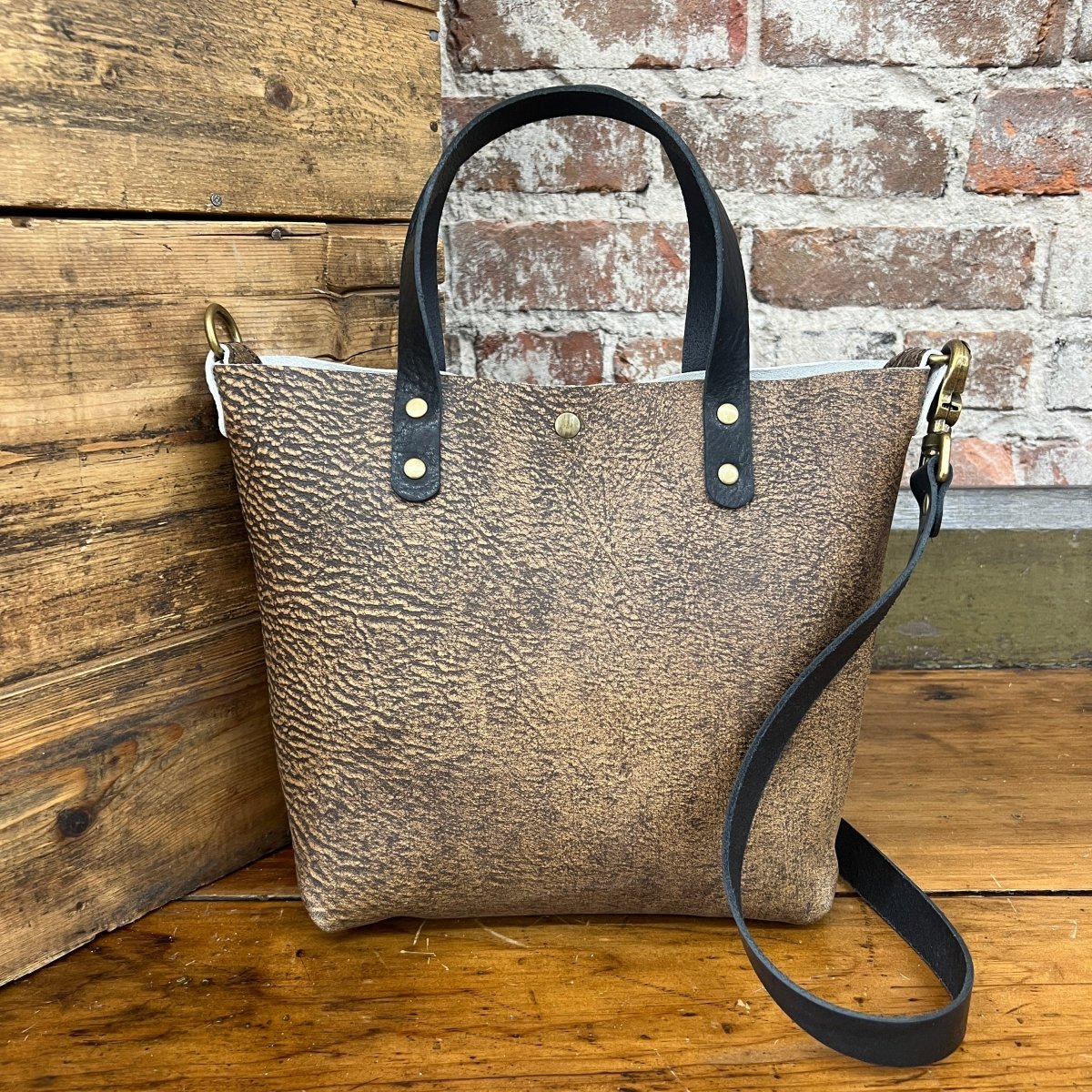 Small Full Grain Leather tote by Jill's Homestead in Brown