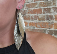 XL Double Feather Earrings - Gold - Jill's Homestead