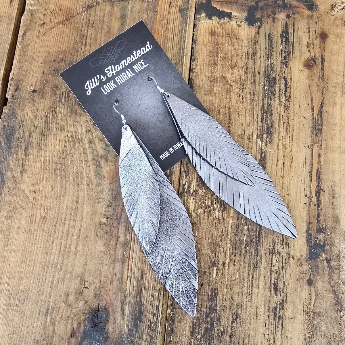 XL Double Feather Earrings - Silver - Jill's Homestead