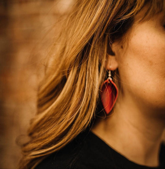 Small Petal Earrings - Charger Red