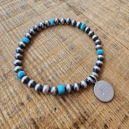 Turquoise + Navajo Pearl Silver Bracelet
