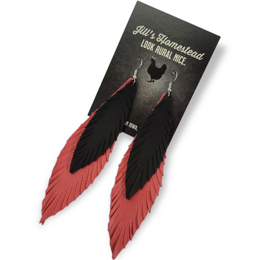 XL Double Feather Earrings - Party Pink & Black