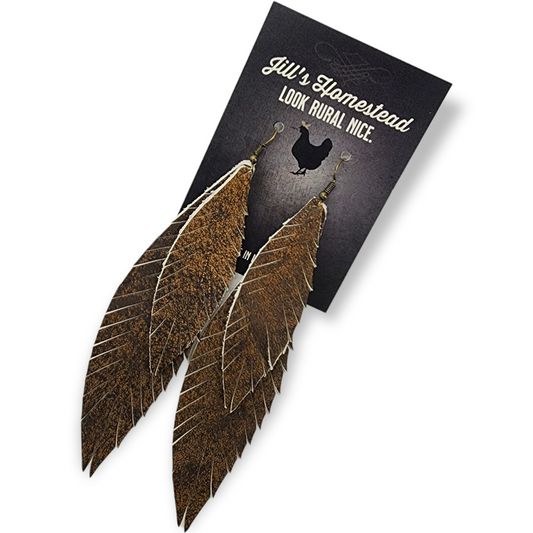 XL Double Feather Earrings - Dirty Whiskey